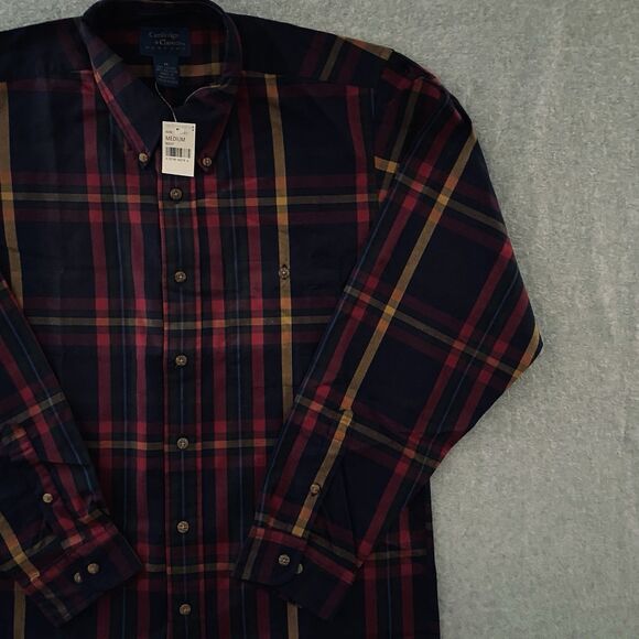 Vintage 90s Cambridge Classics Men’s M Plaid Long Sleeve Button Down Shirt Navy - Picture 7 of 16